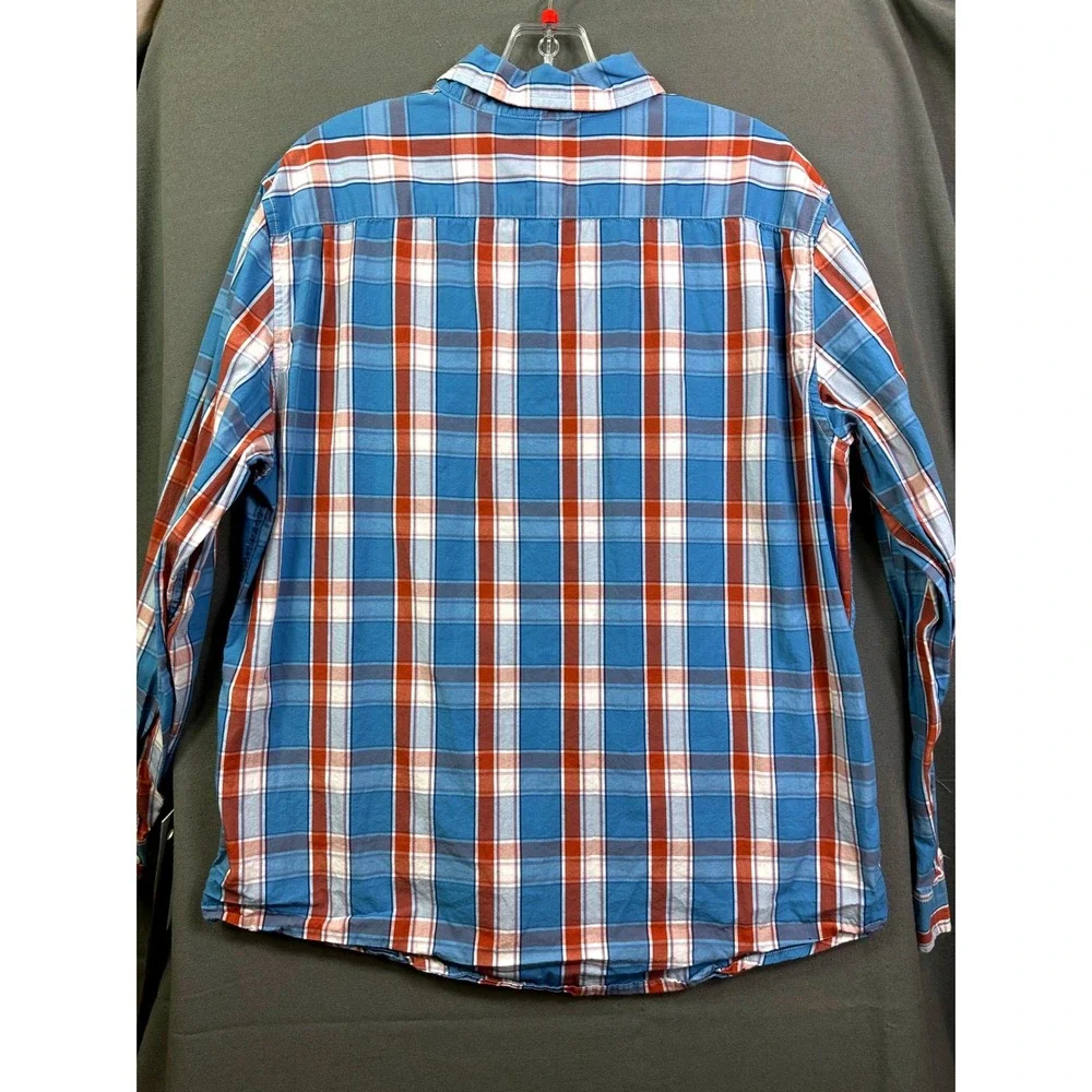 Levis Men's Long Sleeve Plaid Button Down Shirt Blue Orange Standard Fit Large